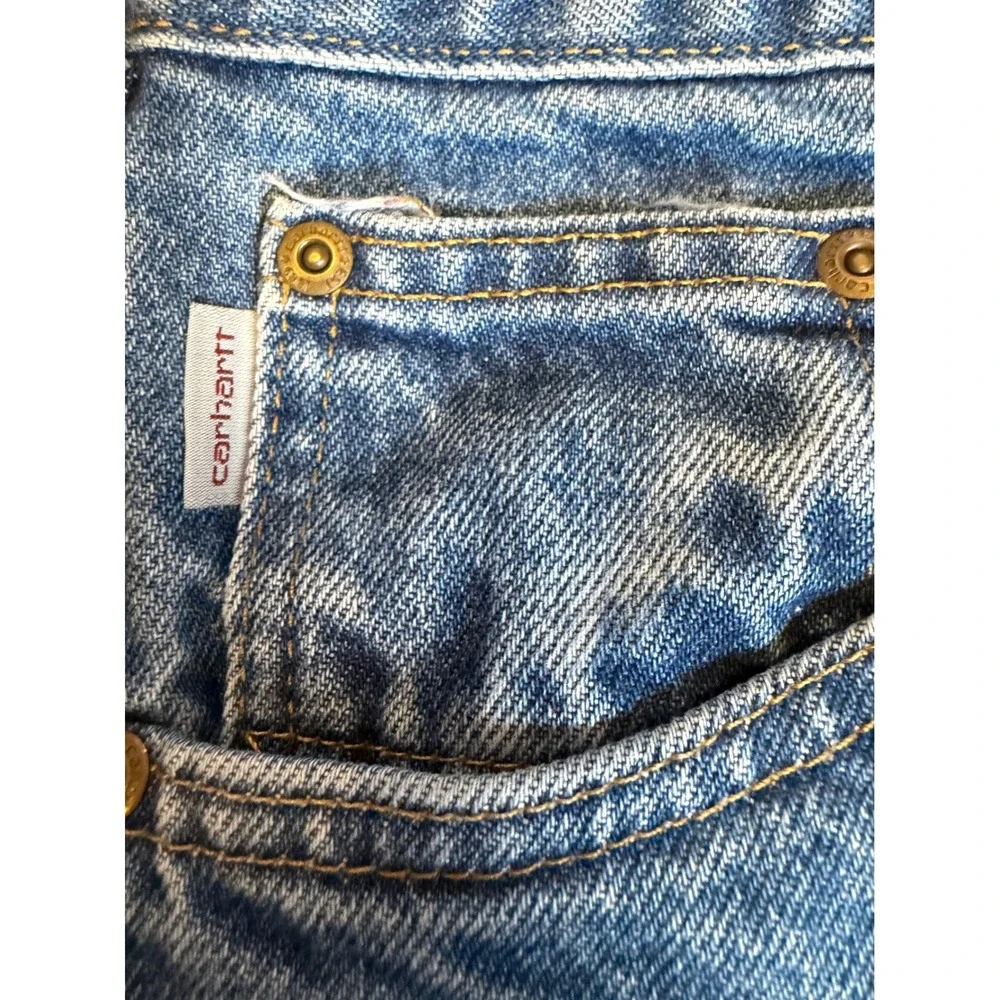 Carhartt Mens Relaxed Fit Straight Leg Jeans Medium Wash Blue Distressed 37x32